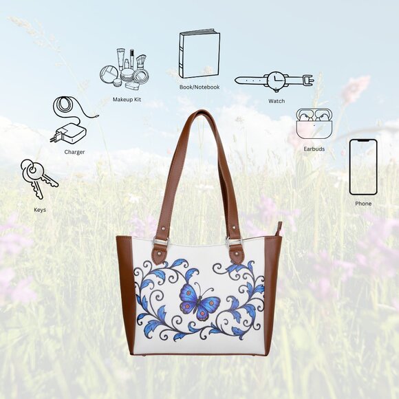 Printed Leather Shoulder Tote Bag for Women–Sling Bag Daily Use Purse for Office - Picture 4 of 10